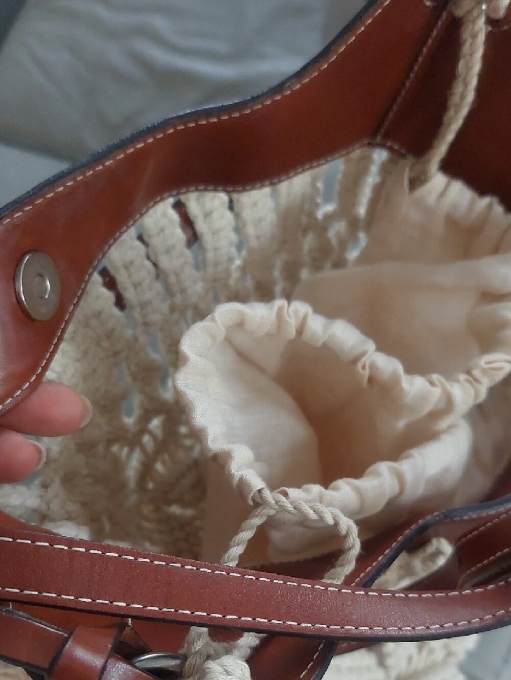 Isabel MARANT Boho Macramé Fringe Shoulder Bag in Cream and Brown - Picture 7 of 14